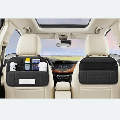 5-in-1 Car Backseat Organizer, Premium Leather Headrest Seat Back Storage Pocket with Cup Holder, Foldable Hanging Car Tissue Holder 1 Pack