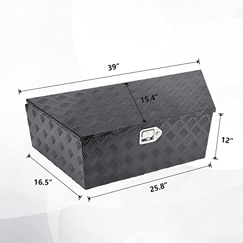 39 Inch Heavy Duty Aluminum Stripes Plated Tool Box Pick Up Truck Bed RV Trailer Tongue Toolbox Waterproof Storage Organizer with Lock and Keys