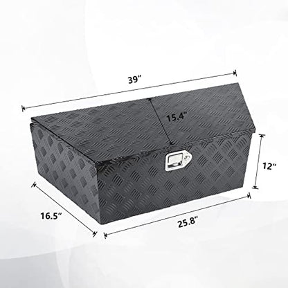 39 Inch Heavy Duty Aluminum Stripes Plated Tool Box Pick Up Truck Bed RV Trailer Tongue Toolbox Waterproof Storage Organizer with Lock and Keys