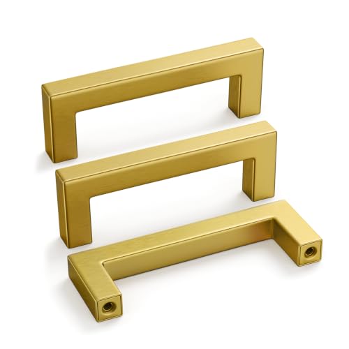 10 Pack 3 Inch Gold Cabinet Handles Brushed Brass Drawer Pulls