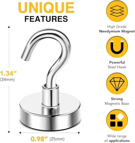 Magnetic Hooks 12pcs 85lbs Cruise Essentials 2026 Magnet Hook (12 Count)