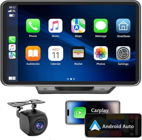 Carplay Wireless Portable Touchscreen Car Stereo Bluetooth Voice Control 7" for Apple Car Play & Android Auto Car Audio HD Screen with 1080p Backup Camera GPS Navigation
