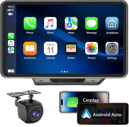 Carplay Wireless Portable Touchscreen Car Stereo Bluetooth Voice Control 7" for Apple Car Play & Android Auto Car Audio HD Screen with 1080p Backup Camera GPS Navigation