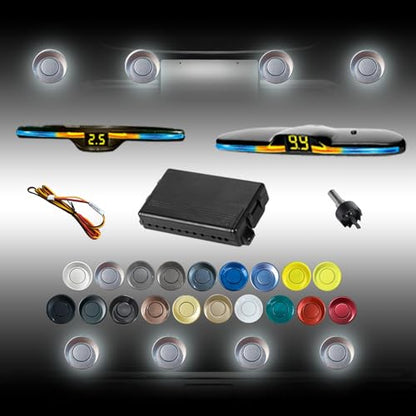 Parking Sensor Kit Backup Kit Reverse Sensor for Car 20 Color Options for Probes Adjustable Alarm Volume Professional Sensore de Reversa para Carro Safe Driving Assistant（Gold）