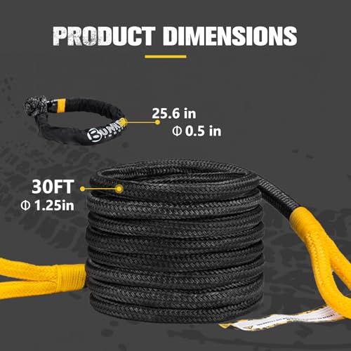 1.25"×30ft Kinetic Recovery Rope with 2 Soft Shackle Kit (30 Foot)