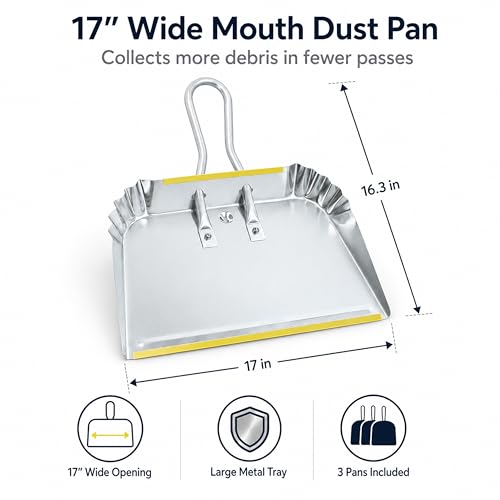 3 Pack 17" Heavy Duty Metal Dust Pans (3 Count)
