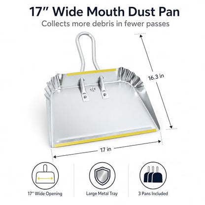 3 Pack 17" Heavy Duty Metal Dust Pans (3 Count)