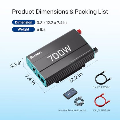 P2 700W Pure Sine Wave Inverter 12V DC to 120V AC for RV Truck Home
