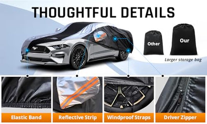 Mustang Car Cover Waterproof All Weather with Silver Strip Design