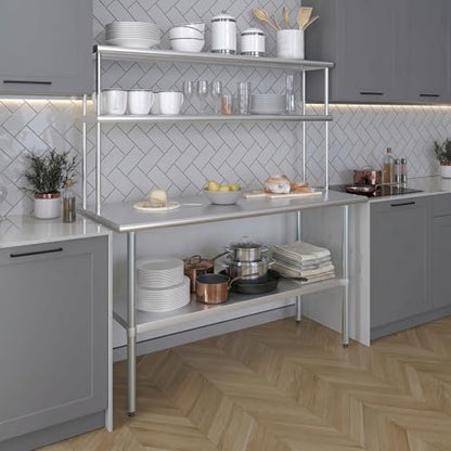 Stainless Steel Work Table Double Tier Overshelf