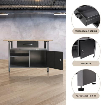 Garage Tool Storage Cabinet Workbench Desk with Wood Top