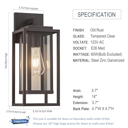 14" Outdoor Wall Light Fixtures Waterproofed Exterior Lantern W (2 Count)