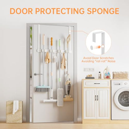 Broom Holder Over The Door with Hooks