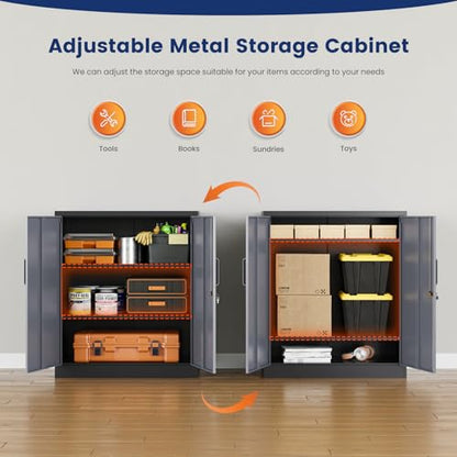 Metal Garage Storage Cabinet with 2 Doors and 2 Adjustable Shelves