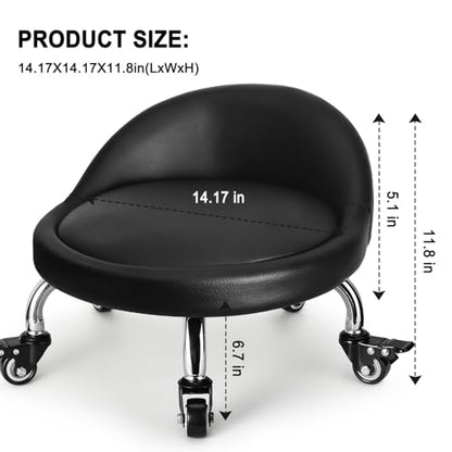 Rolling Stool with Backrest Low Height Rolling Stool with PU Leather
