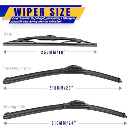 3 Wipers Fits Chevrolet Chevy Traverse 2018