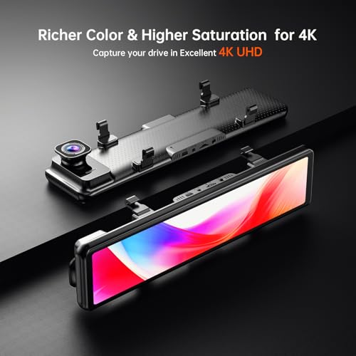 G850+ 12" 4K UHD Mirror Dash Cam Front and Rear with Zoom Backup Camera