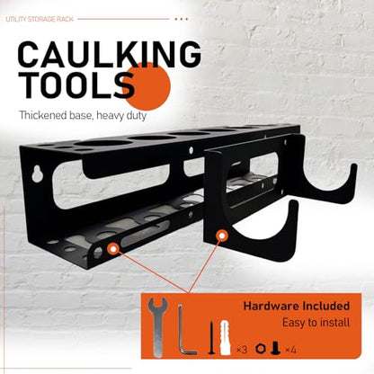 Wall Mount Caulking Gun Rack Holds 6 Caulk Tubes & Nozzles