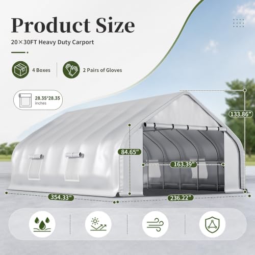 20x30 FT Curved Heavy Duty Carport Tent with Galvanized Steel