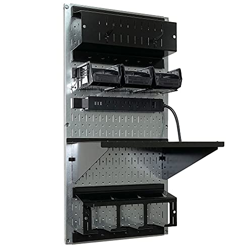 Power Tool Storage Organizer Kit Cordless Drill Holder Charging Station Rack 16” x 32” Metal Pegboard Organization System