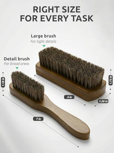 Leather & Upholstery Cleaning Brush Set with Compact Wood Handle (2 Count)