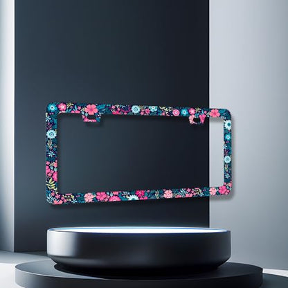 Stainless Steel Beautiful Floral Flower License Plate Frame 12.3 x 6.3 Inch