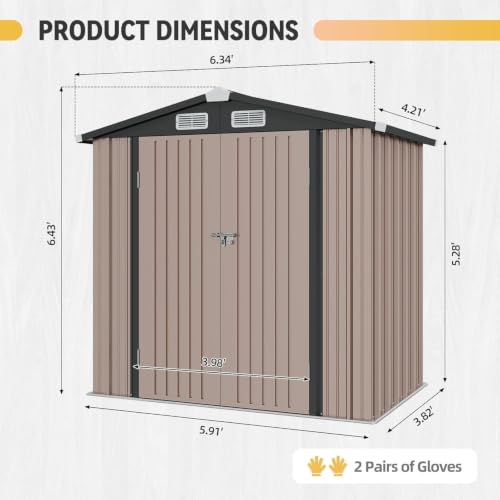 6x4FT Shed with Floor Galvanized Steel Outdoor Storage Shed