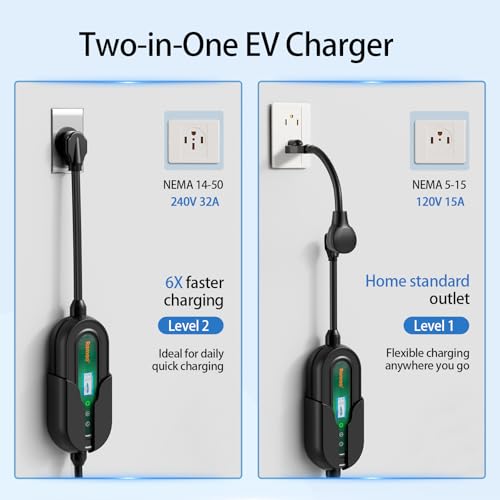 Level 2 EV Charger 32 Amp Portable J1772 NEMA 14