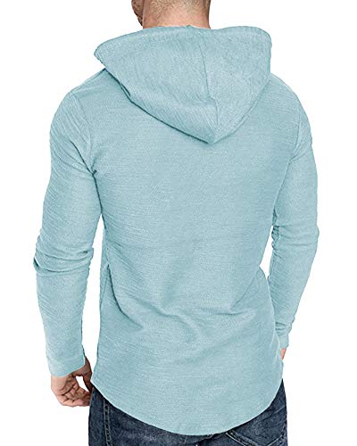 Mens Fashion Athletic Hoodies Sport Sweatshirt Solid Color Fleece Pullover Sky Blue Large