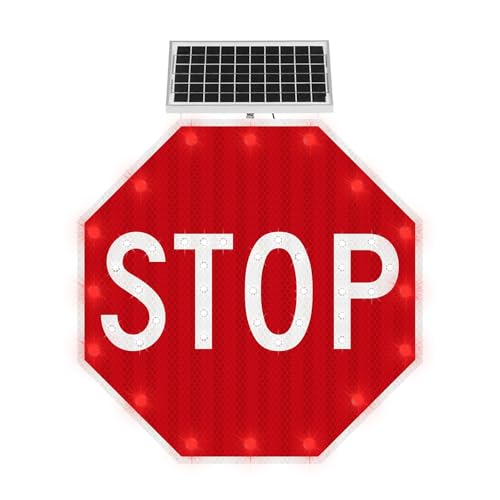 30" Solar Stop Sign Solar Powered LED Blinking Reflective Street Traffic Warning Sign Octagon Rust