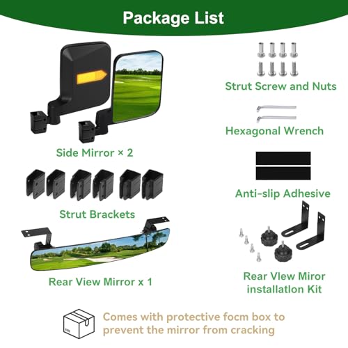 Golf Cart Mirrors Kit for EZGO Club Car Yamaha