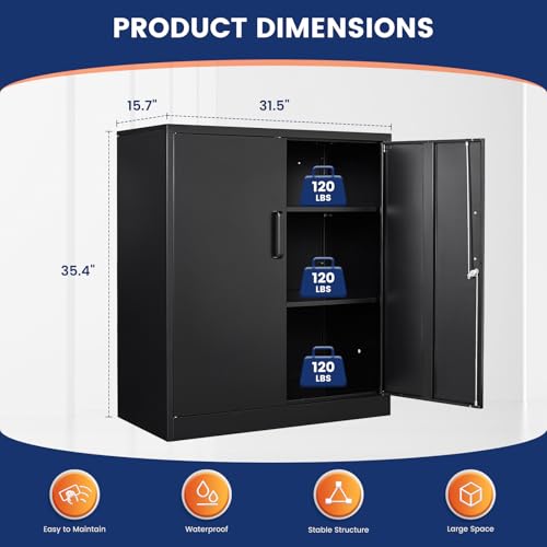 Metal Garage Storage Cabinet with 2 Doors and 2 Adjustable Shelves