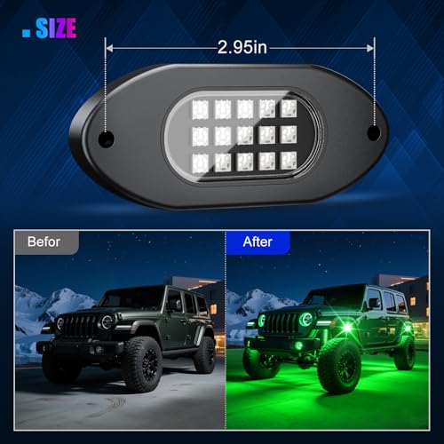 LED RGB Rock Lights for UTV ATV RZR 6 Pods with APP Control Underglow (6 Count)