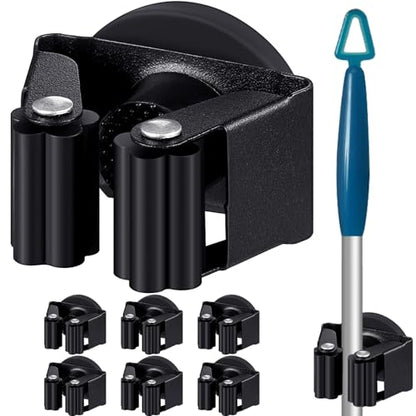 6 Pcs Magnetic Broom Holder Wall Mounted Anti Slip Rack (6 Count)