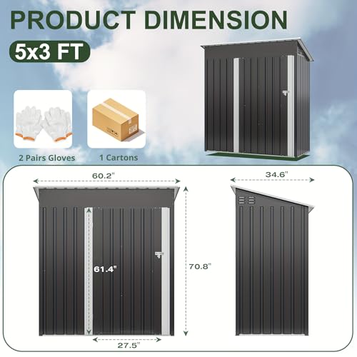 5X3 FT Outdoor Storage Shed Black