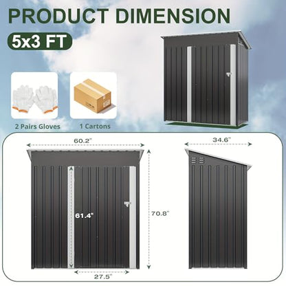 5X3 FT Outdoor Storage Shed Black