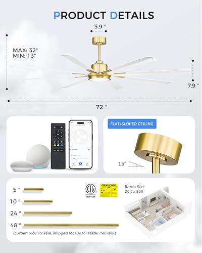 72 Inch Large Ceiling Fan with Light