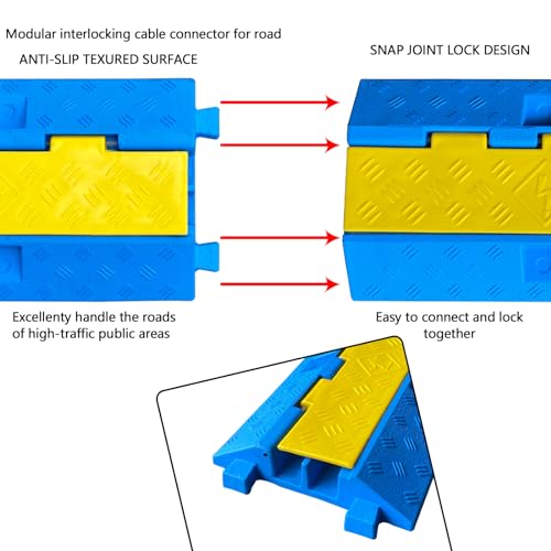 1 Pack Blue Rubber Cable Ramp Hose Cable Protector Ramp 2 Channel 22000Lbs Load Capacity Traffic Speed Bump Wires Power Lines Extension Cord Cover for Indoor Outdoor