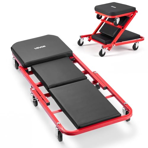 40 in 2-in-1 Folding Mechanic Creeper, Z Creeper Seat & Under Car Garage Roller, 450 lbs Rolling Creeper Stool with 6 Swivel Casters, Padded Headrest for Auto Repair