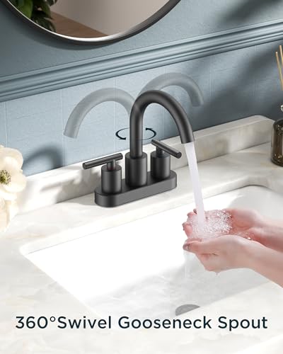 Bathroom Sink Faucet 3 Hole Matte Black 4 Inch Centerset