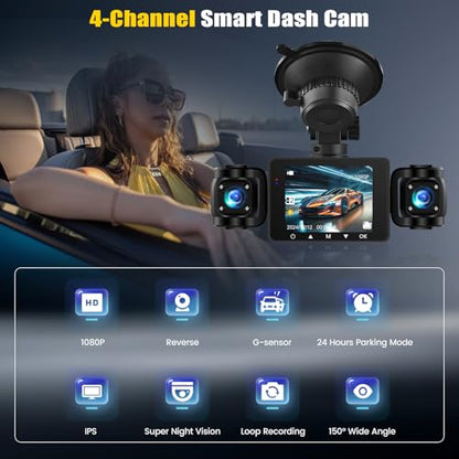 4 Channel 2.4 Inch 1080P Dash Cam Front and Rear Inside Left Right