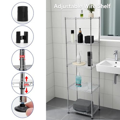 Chrome Small 5 Tiers Wire Shelving NSF Certified. Adjustable Storage Rack for Kitchen