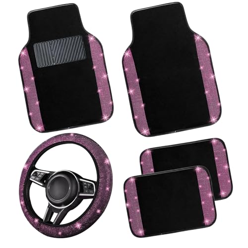 Bling Car Floor Mats Full Set and Steering Wheel Cover