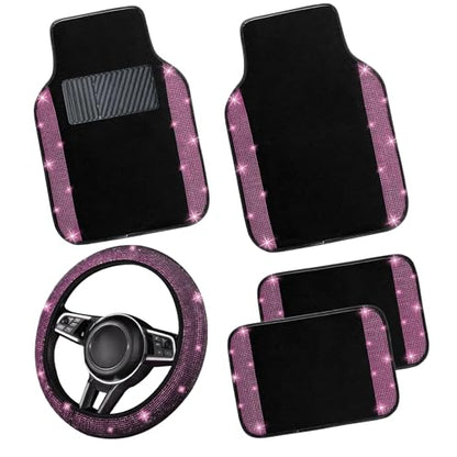 Bling Car Floor Mats Full Set and Steering Wheel Cover