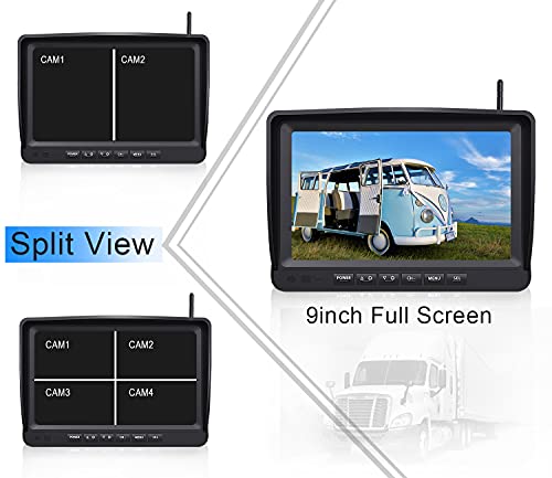 4 Wireless Backup Camera System HD 1080P 9" DVR Quad Split Monitor