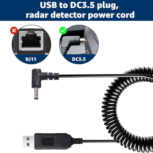 USB to DC3.5 Radar Detector Power Cable for Cobra Uniden Whistler (8.2 Foot)