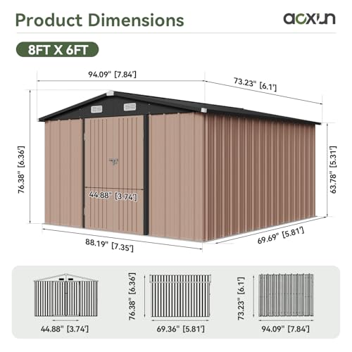 6' x 8' Storage Shed Outdoor Steel Brown
