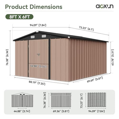 6' x 8' Storage Shed Outdoor Steel Brown