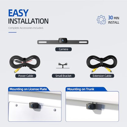 ERT01 HD Backup Camera Rear View License Plate Reverse Camera Universal for Pickup Truck Car SUV 149 Degree Perfect Angle Night Vision IP69K Level Waterproof