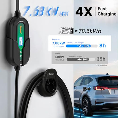 Level 2 EV Charger 32 Amp Portable J1772 NEMA 14